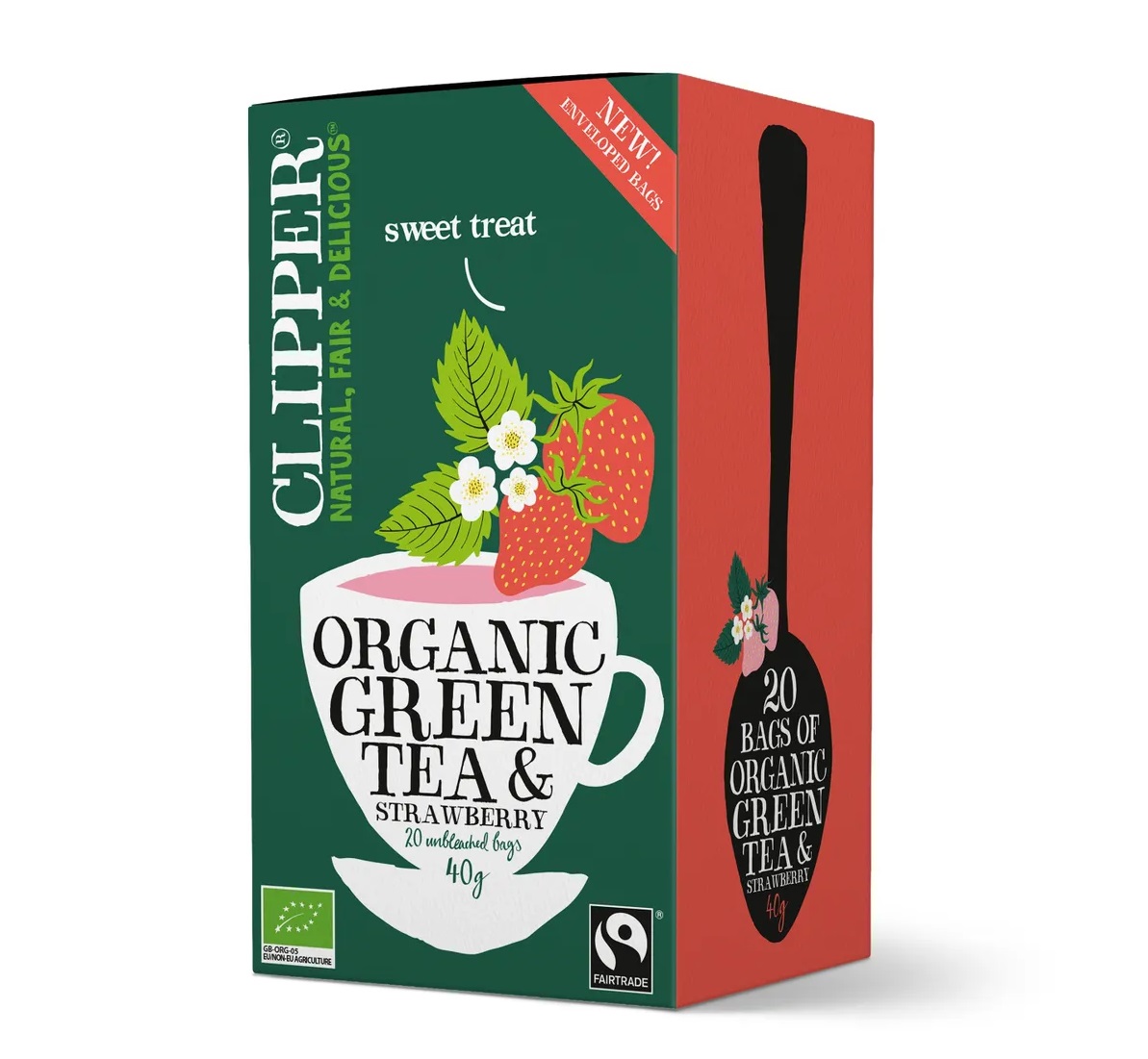 картинка Чай зелёный с кусочками земляники, пакетированный от интернет-магазина BIEN Organic