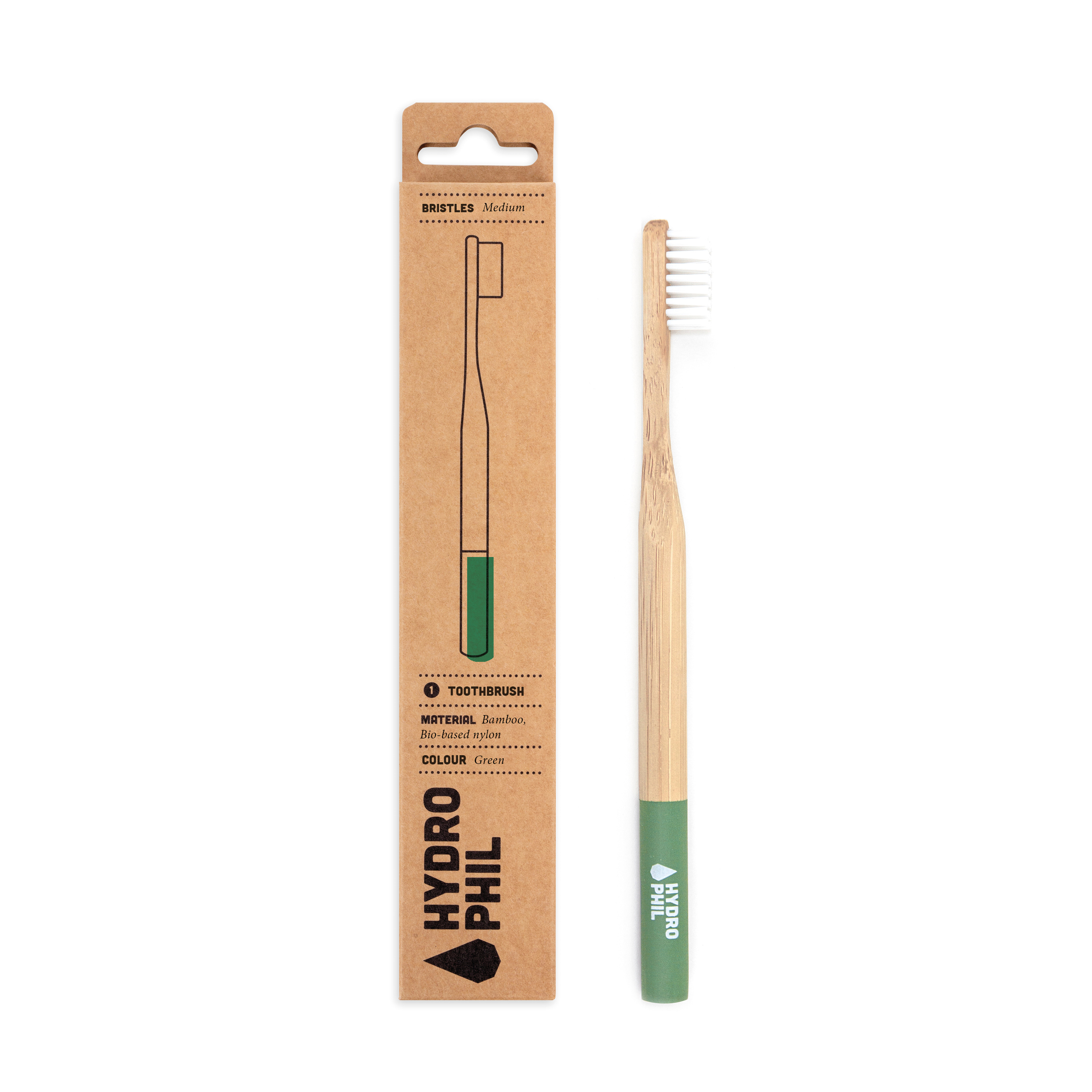 картинка Щётка зубная из бамбука, средней жёсткости/зелёная от интернет-магазина BIEN Organic
