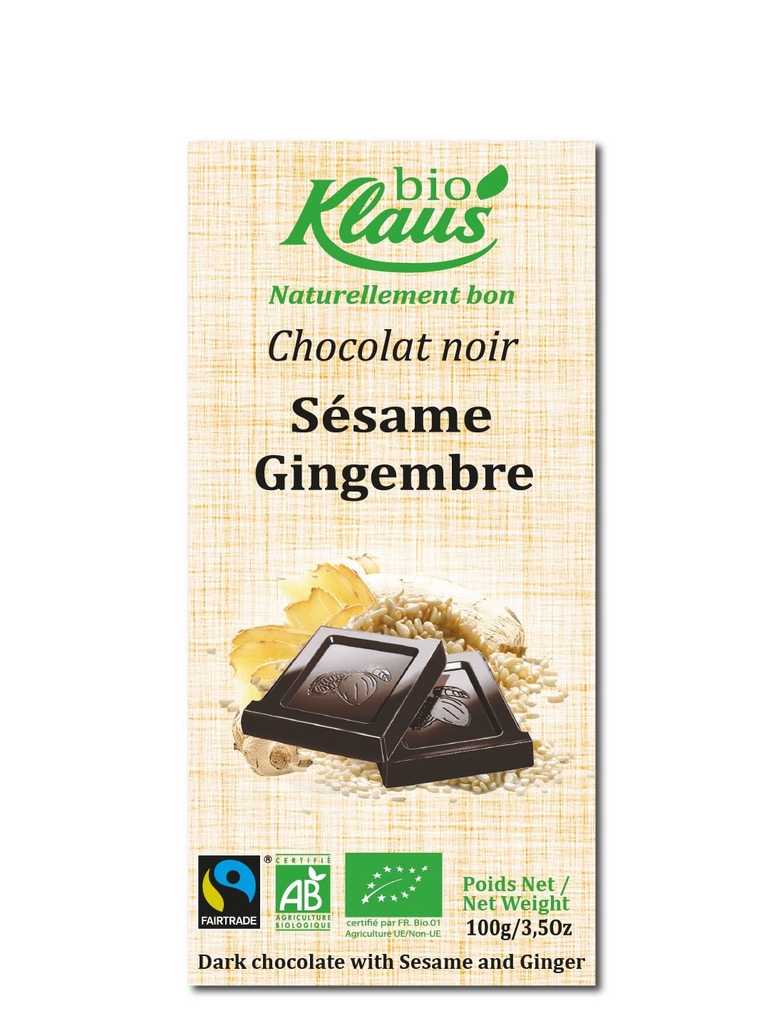 картинка Шоколад тёмный "Кунжут&Имбирь" от интернет-магазина BIEN Organic