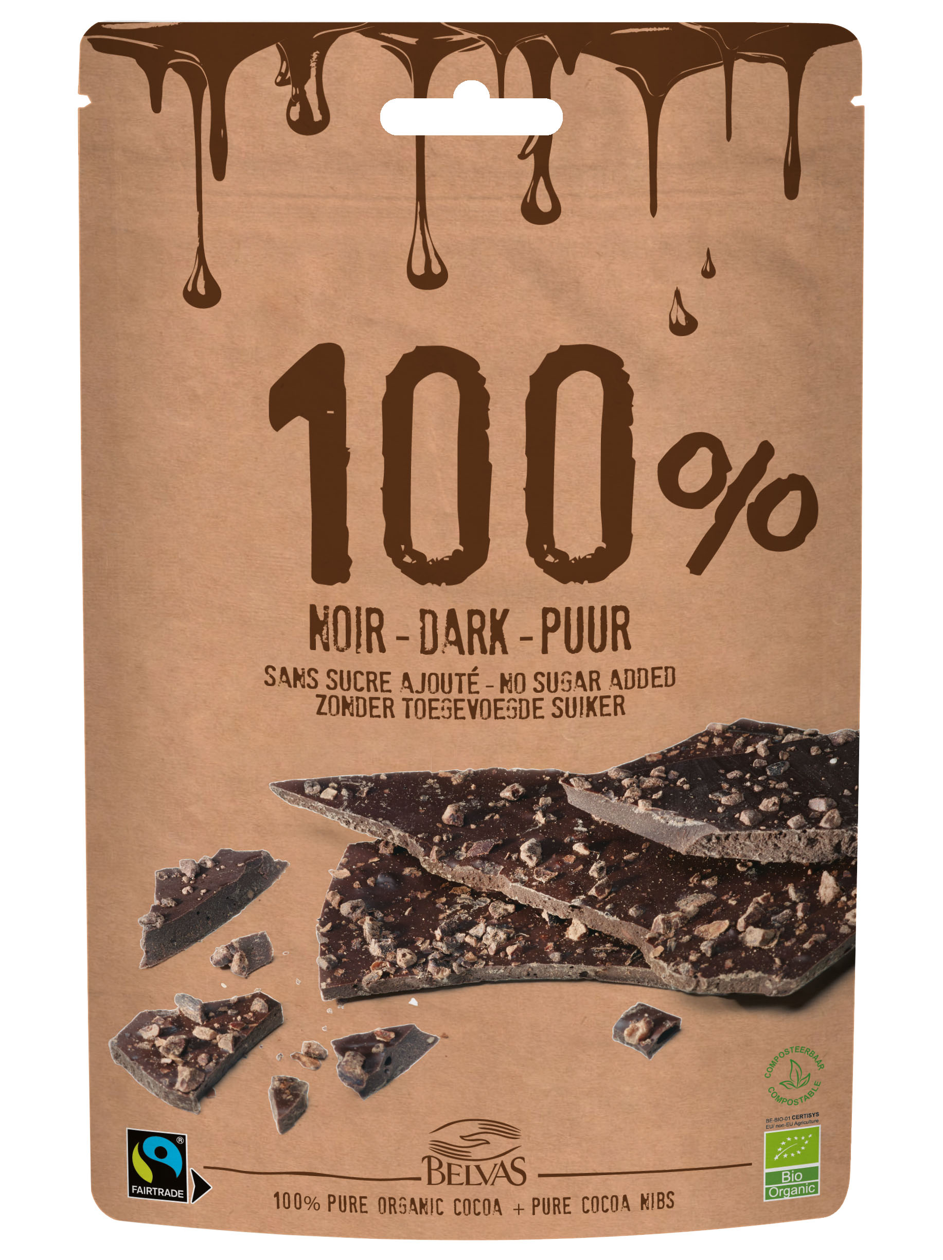 картинка Шоколад тёмный "Belgian Thins 100%" от интернет-магазина BIEN Organic