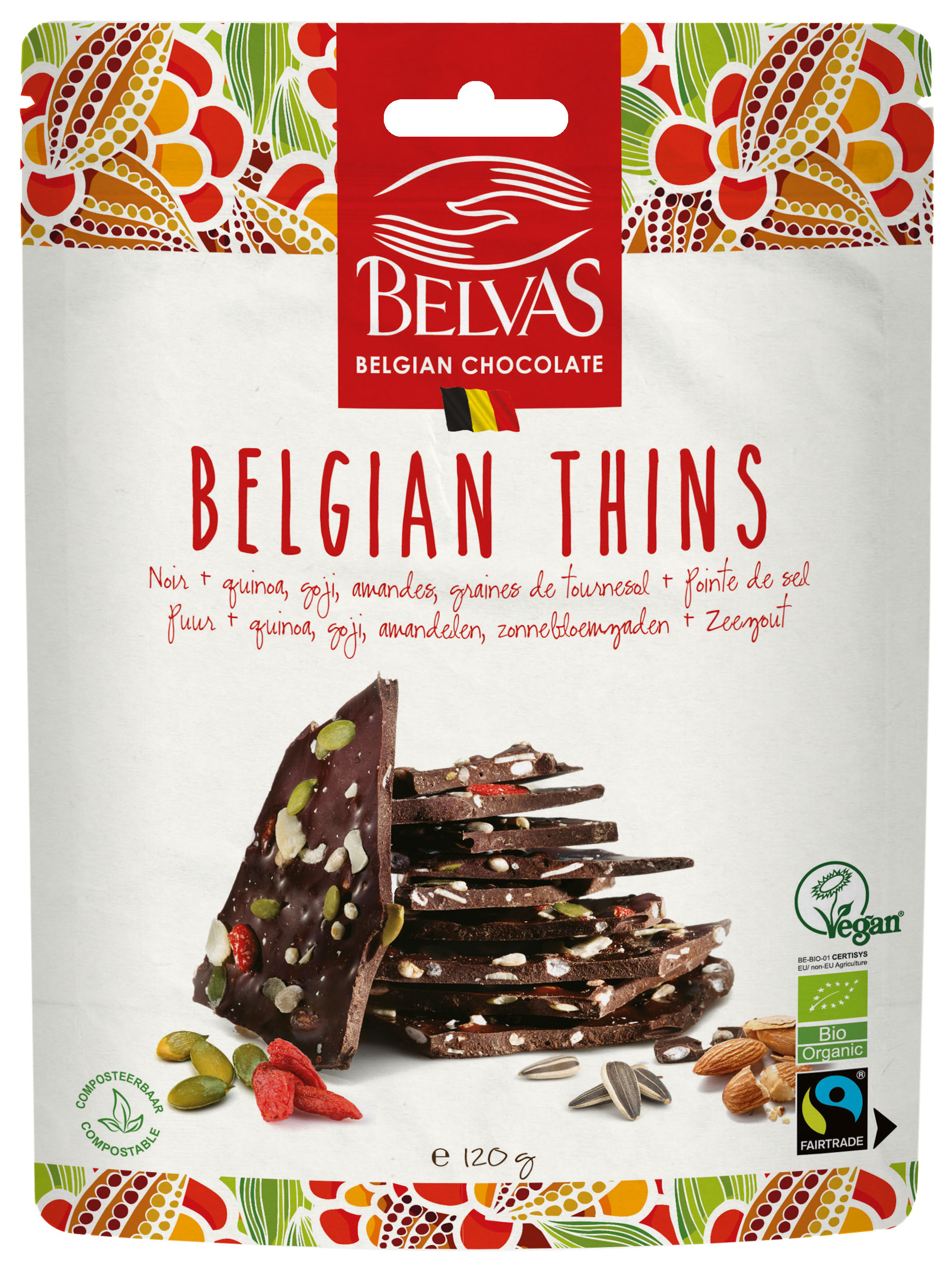 картинка Шоколад тёмный "Belgian Thins Киноа&Годжи" от интернет-магазина BIEN Organic