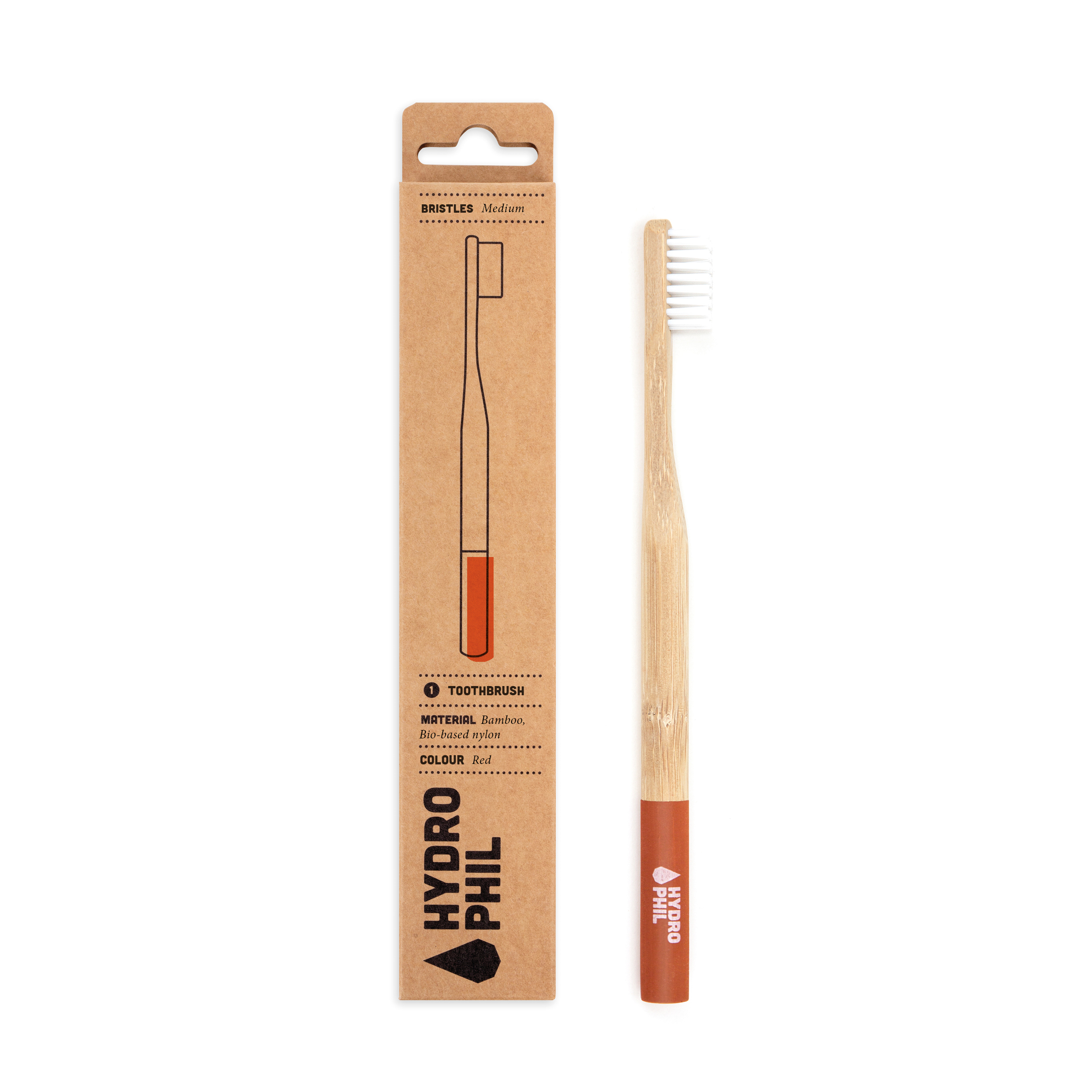 картинка Щётка зубная из бамбука, средней жёсткости/красная от интернет-магазина BIEN Organic