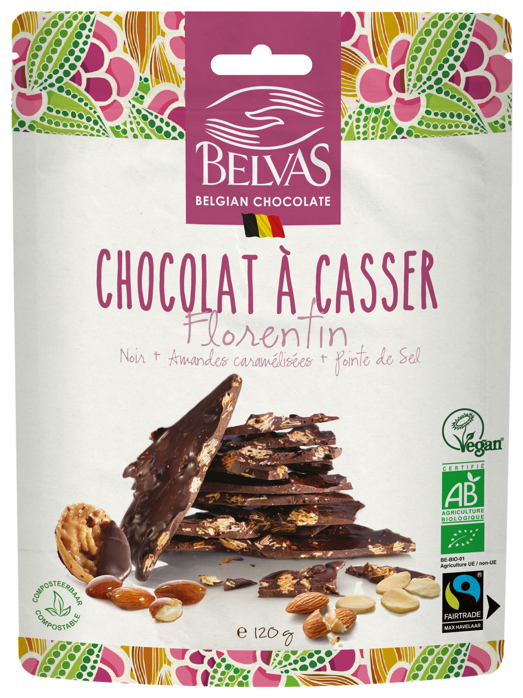 картинка Шоколад тёмный "Belgian Thins 56%", с миндалём и солью геранда от интернет-магазина BIEN Organic